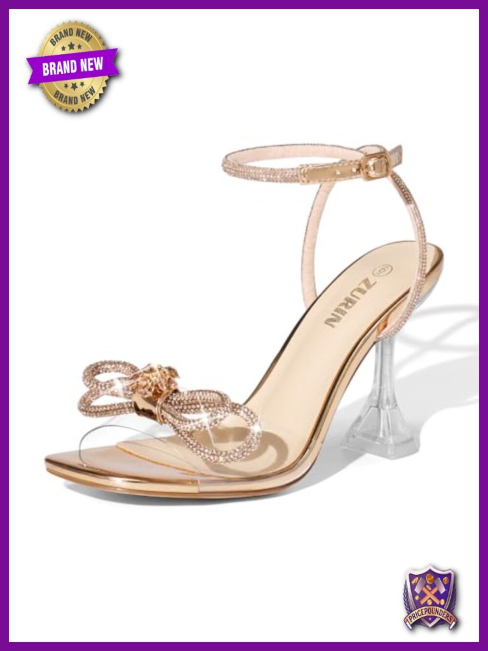 Rhinestone Bow Heels - Square Toe Clear Slingback High Heels for Party Prom